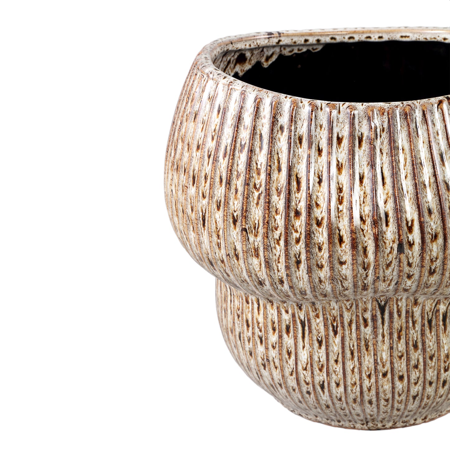 Colby Brown Ceramic Pot Round Shaped With Lines XL