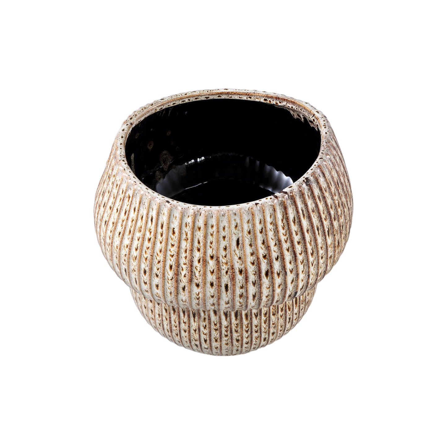 Colby Brown Ceramic Pot Round Shaped With Lines XL
