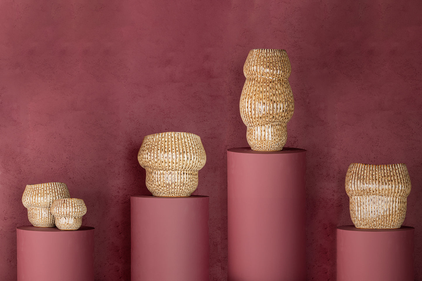 Colby Brown Ceramic Pot Oval Shaped Lines High