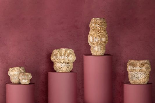 Colby Brown Ceramic Pot Round Shaped Lines High S