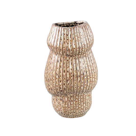 Colby Brown Ceramic Pot Round Shaped Lines High M