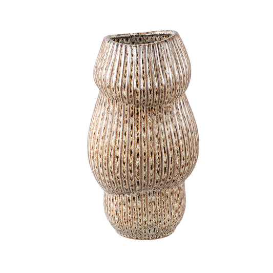 Colby Brown Ceramic Pot Round Shaped Lines High L