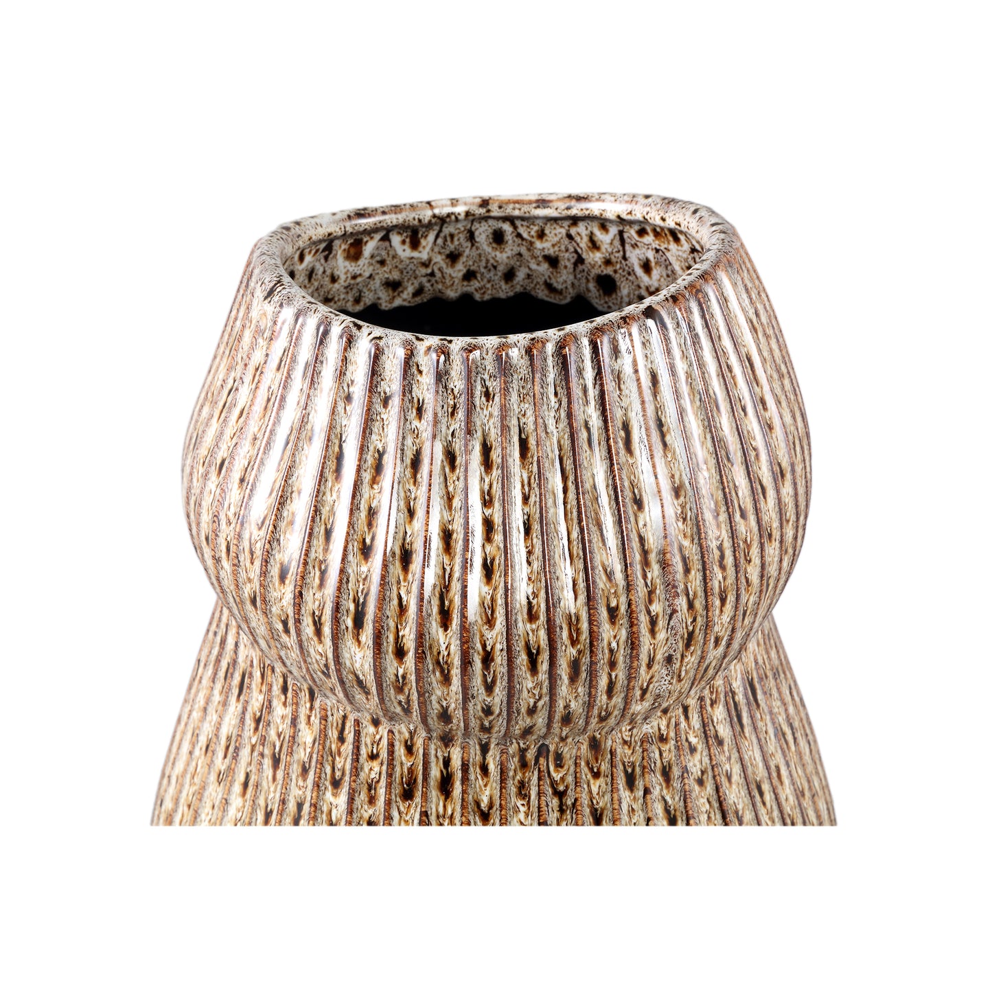 Colby Brown Ceramic Pot Round Shaped Lines High L