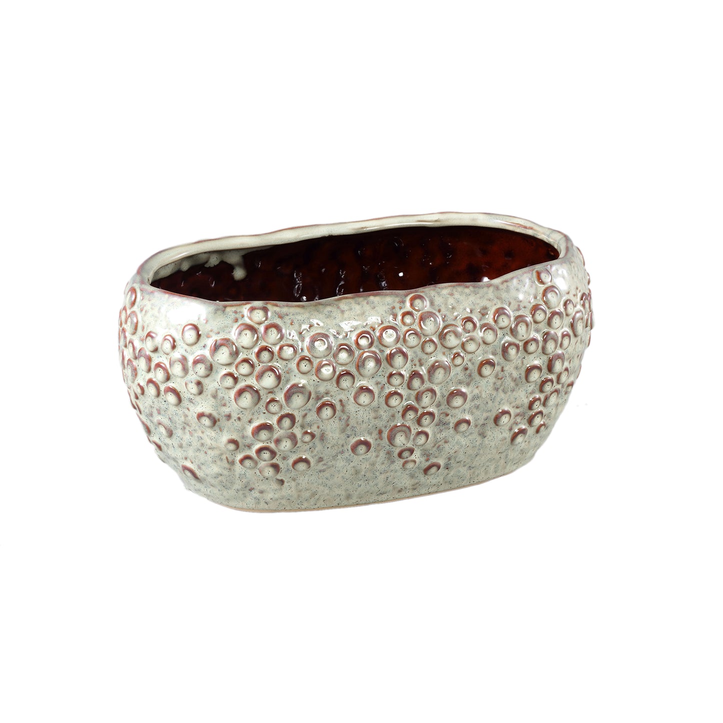 Avis Cream Ceramic Pot Oval Shaped Scales Low