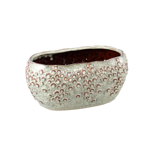 Avis Cream Ceramic Pot Oval Shaped Scales Low