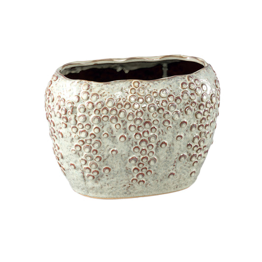 Avis Crème Keramische Pot Ovaal Schubben Hoog Set van 4 - 4 Sets 20.5x28x18 cm