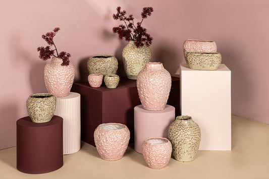 Avis PInk Ceramic Pot Round Shaped Scales Low XL