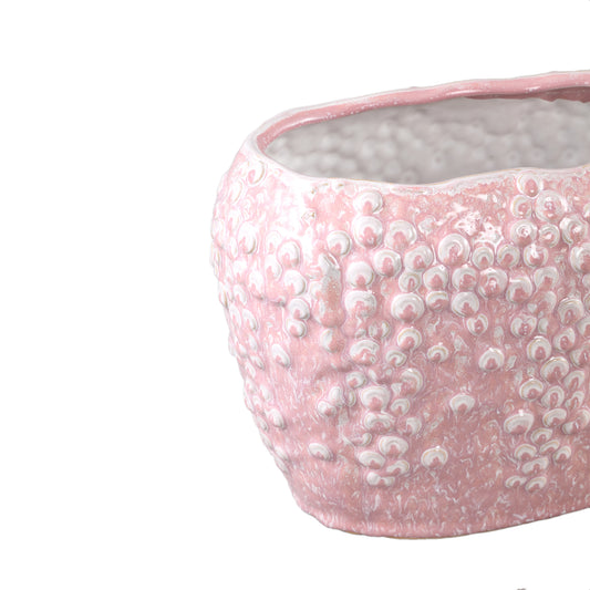 Avis Roze Keramische Pot Ovaal Schubben Set Van 4 Stuks - 4 Sets 20.5x28x18 cm