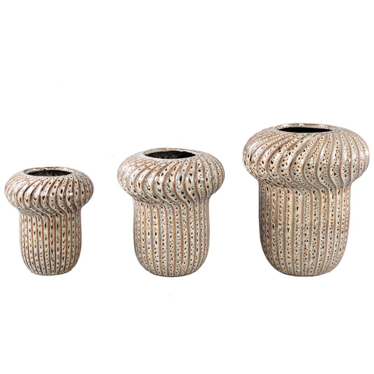 Sindi Brown Ceramic Pot Round Shaped Lines High M