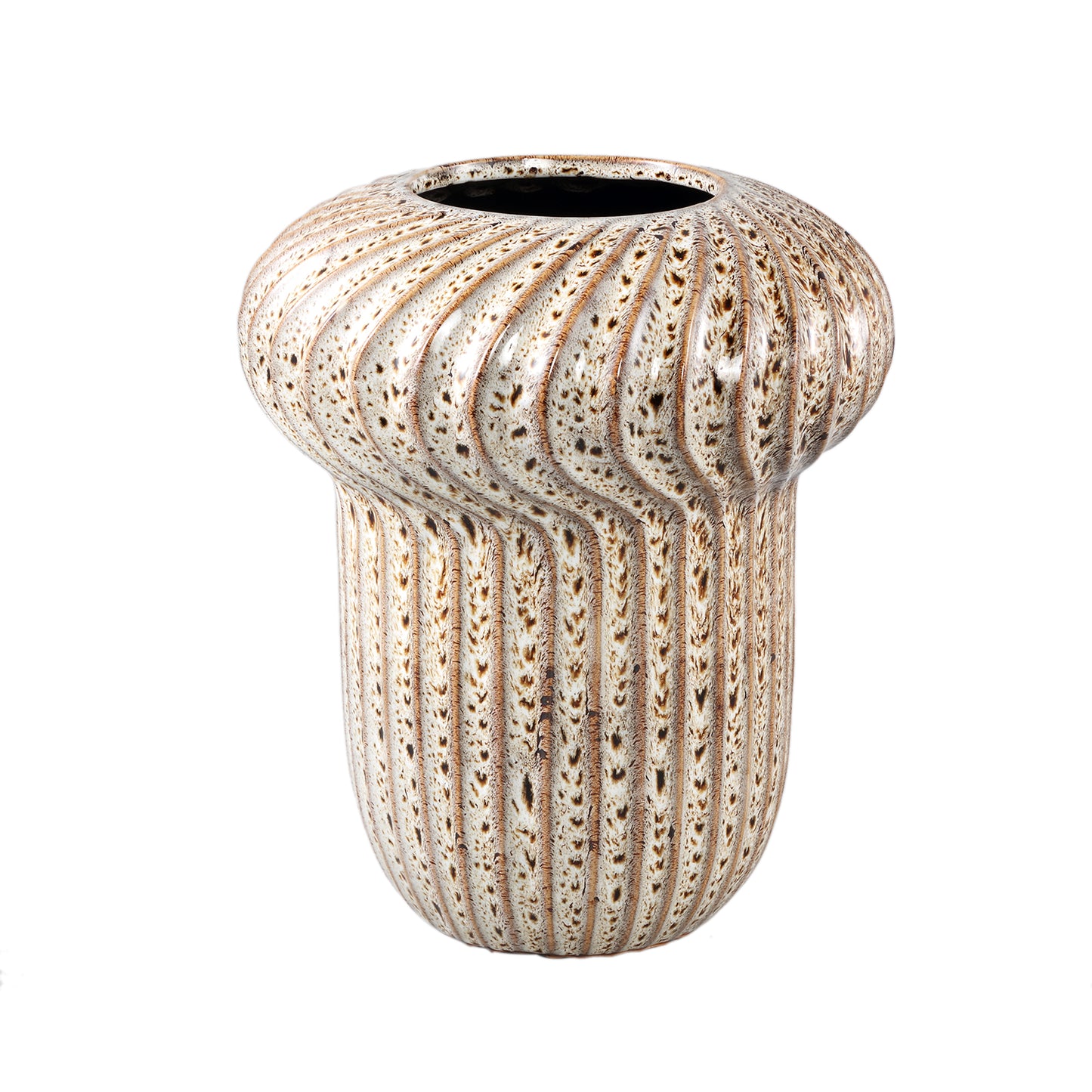 Sindi Brown Ceramic Pot Round Shaped Lines High L