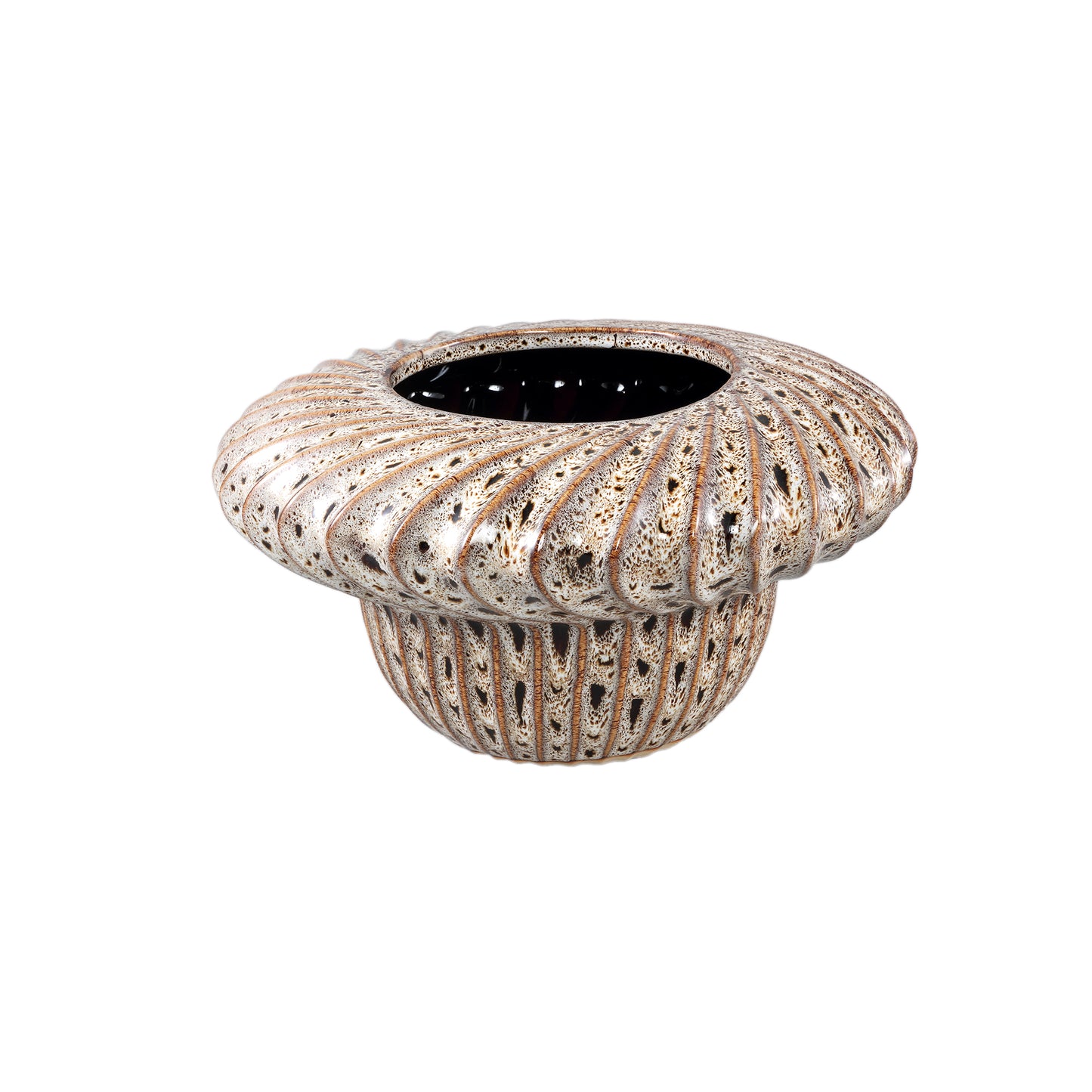 Sindi Brown Ceramic Pot Round Shaped Lines Low M