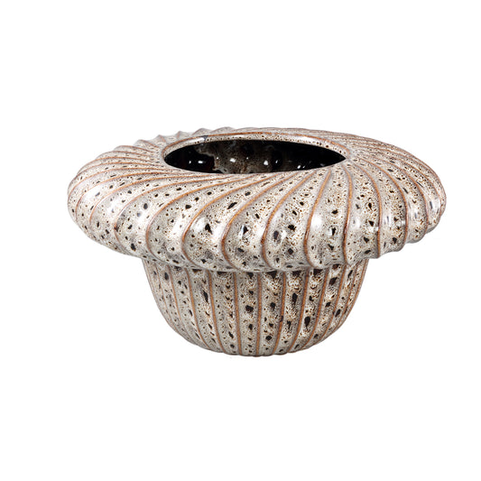 Sindi Brown Ceramic Pot Round Shaped Lines Low L