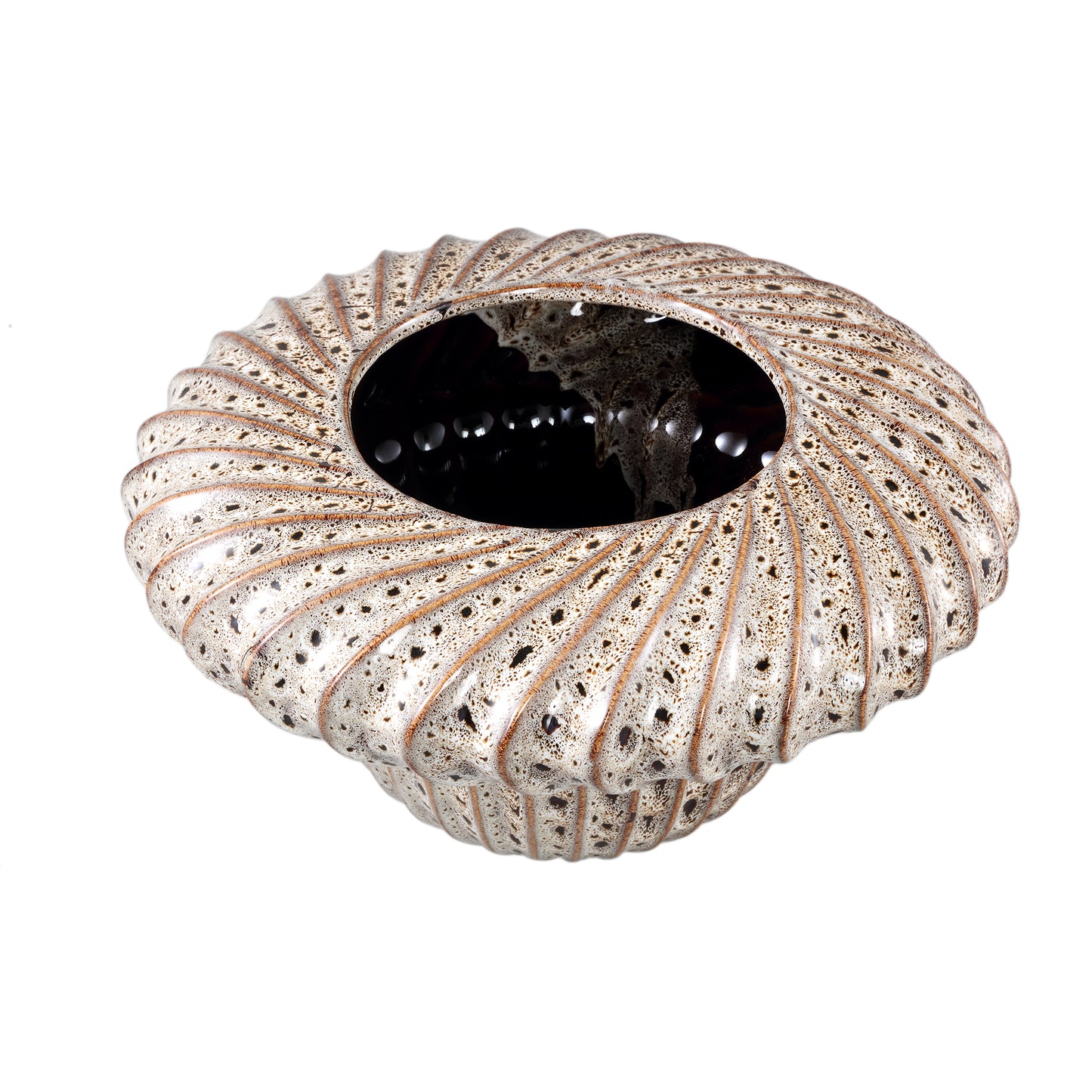 Sindi Brown Ceramic Pot Round Shaped Lines Low L