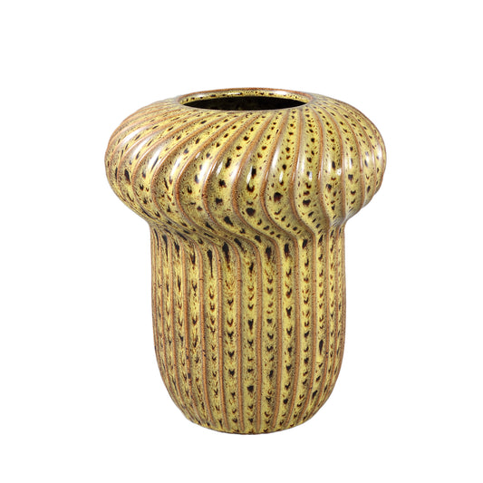 Sindi Yellow Ceramic Pot Round Shaped Lines High L