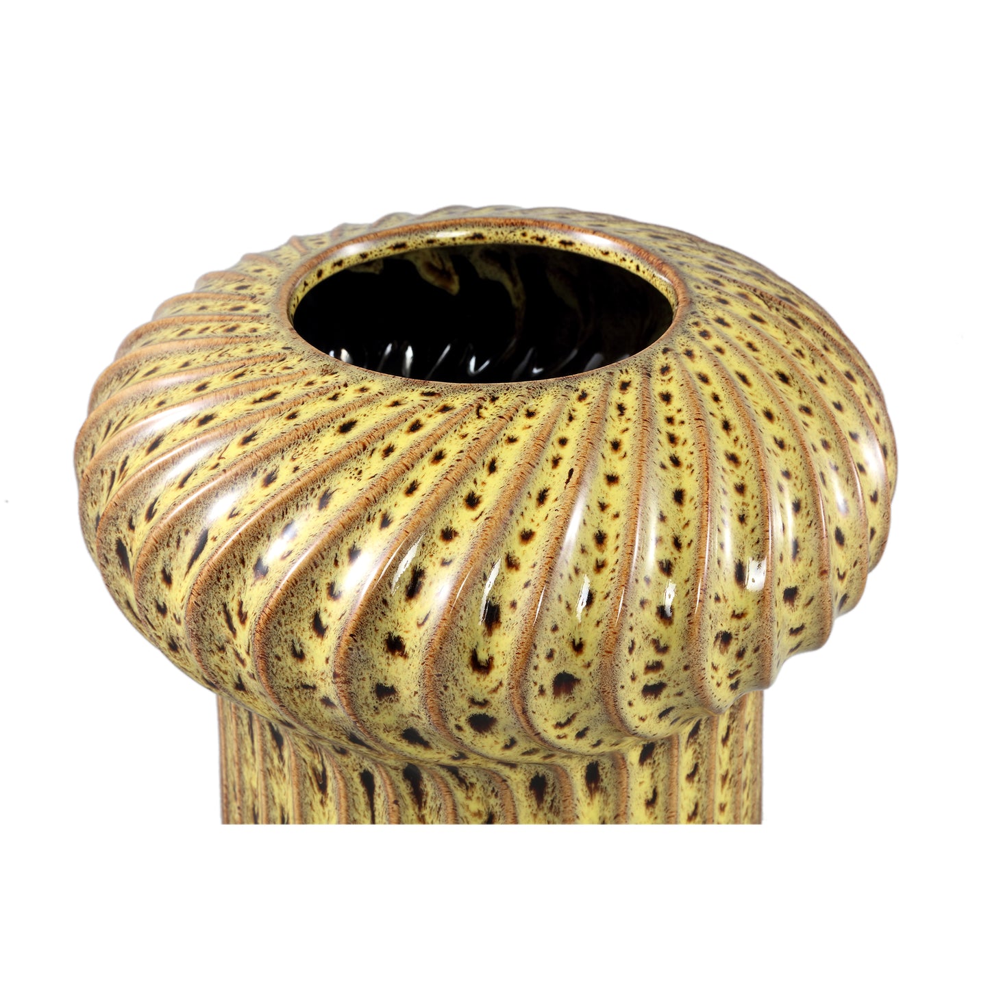 Sindi Yellow Ceramic Pot Round Shaped Lines High L