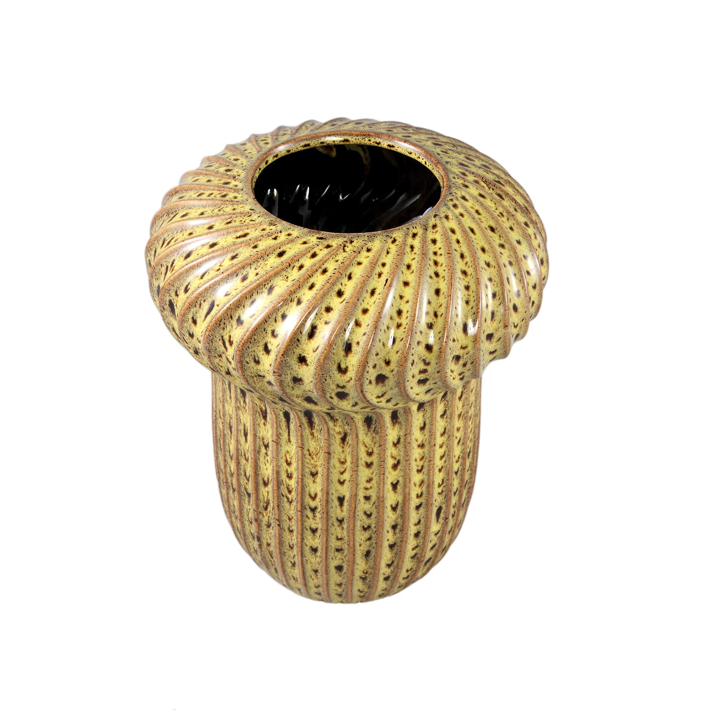 Sindi Yellow Ceramic Pot Round Shaped Lines High L