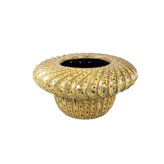 Sindi Yellow Ceramic Pot Round Shaped Lines Low M