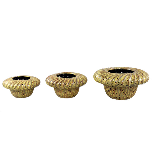 Sindi Yellow Ceramic Pot Round Shaped Lines Low M