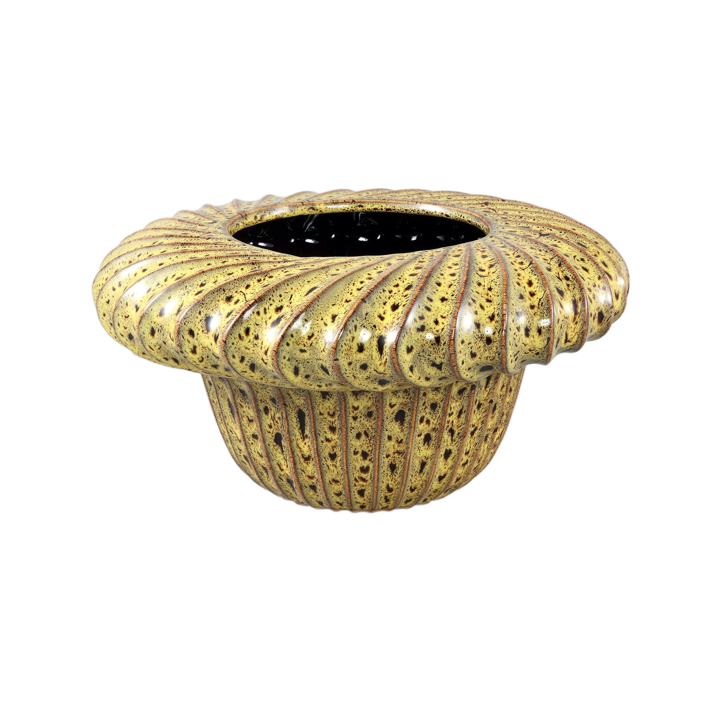 Sindi Yellow Ceramic Pot Round Shaped Lines Low L