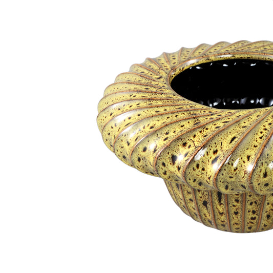 Sindi Yellow Ceramic Pot Round Shaped Lines Low L