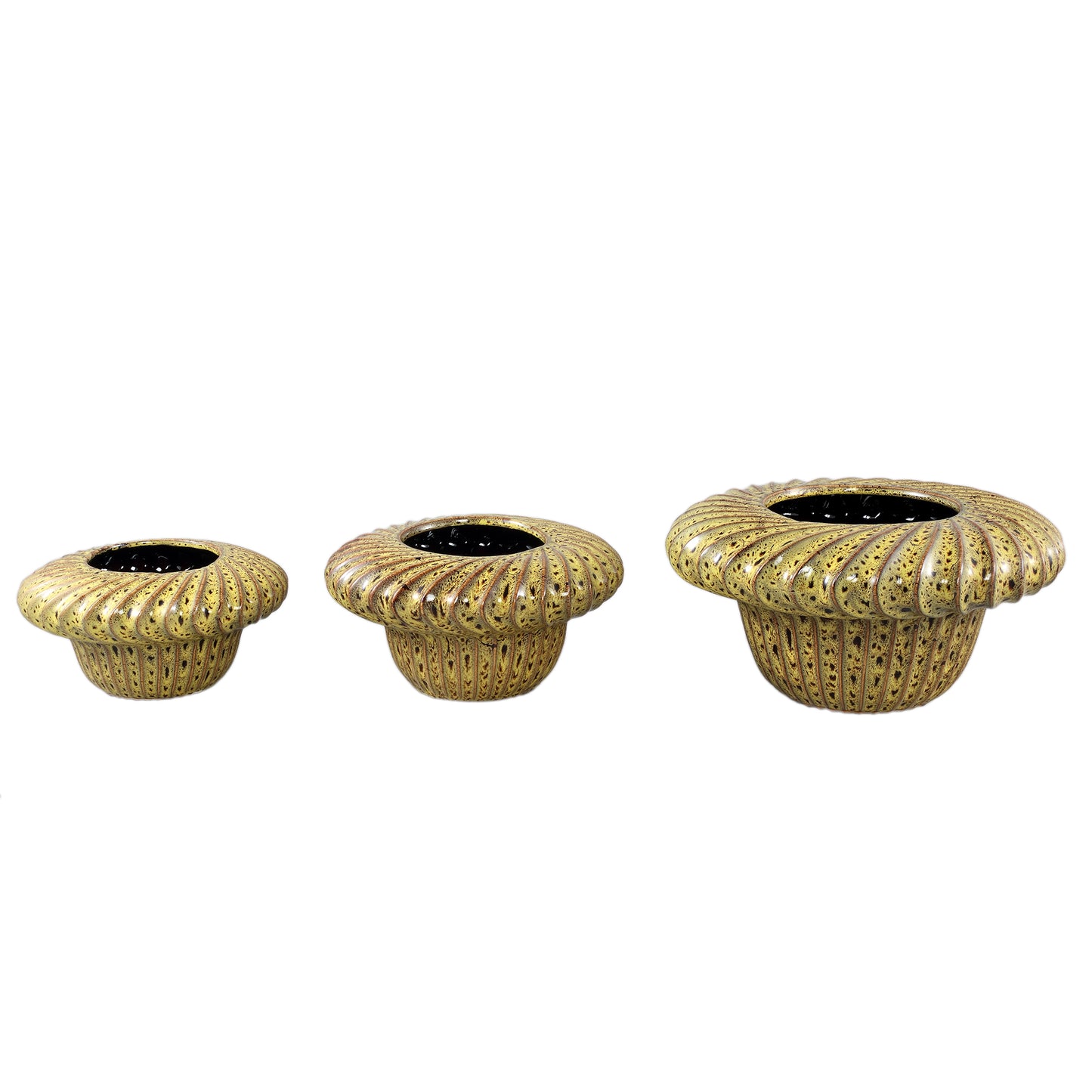 Sindi Yellow Ceramic Pot Round Shaped Lines Low L