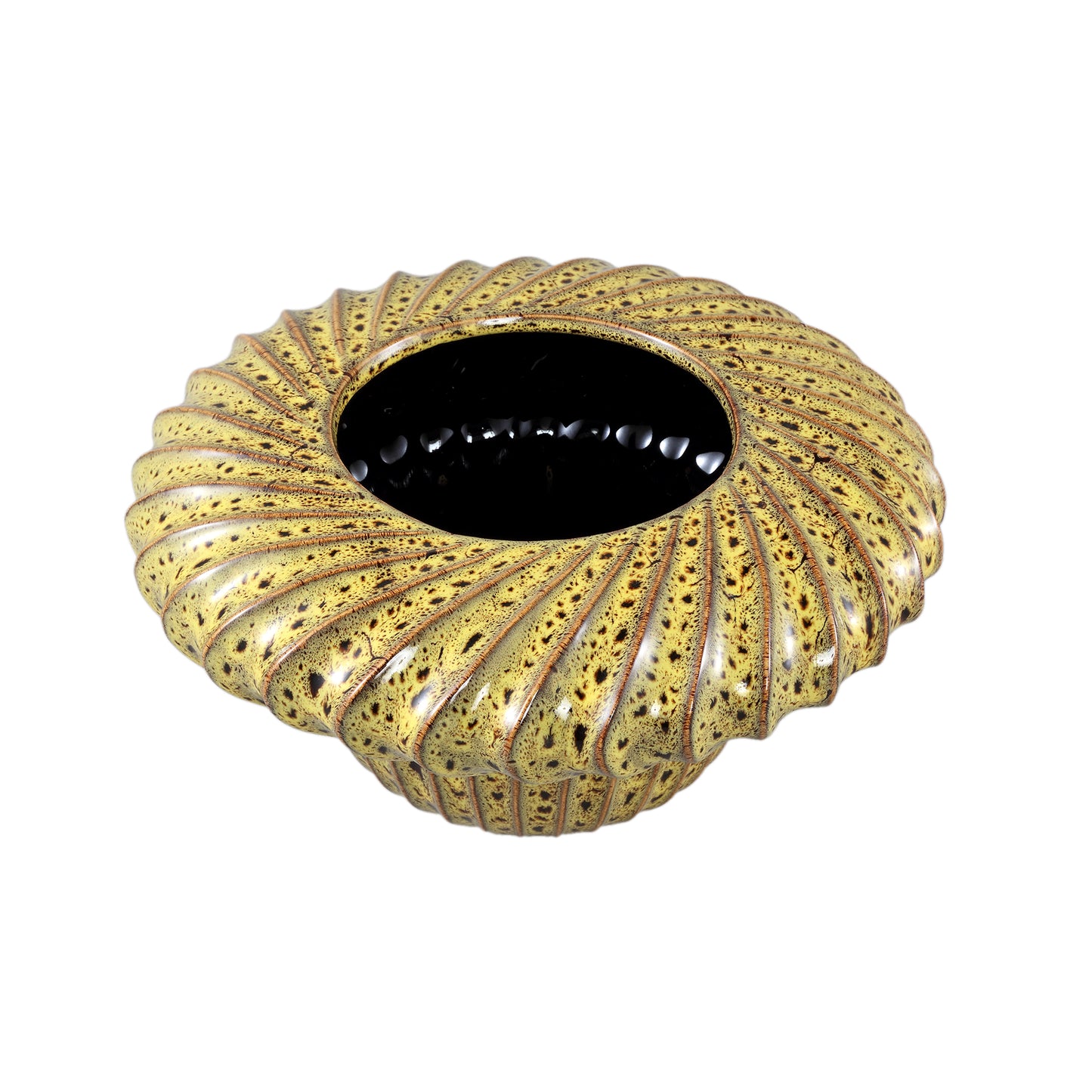 Sindi Yellow Ceramic Pot Round Shaped Lines Low L