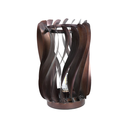 Tessa Bronze Iron LED Table Lamp Round Wavy Lines