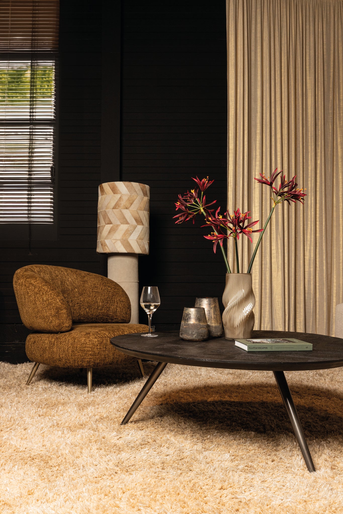 Fieron Black Wooden Coffee Table Organic Round