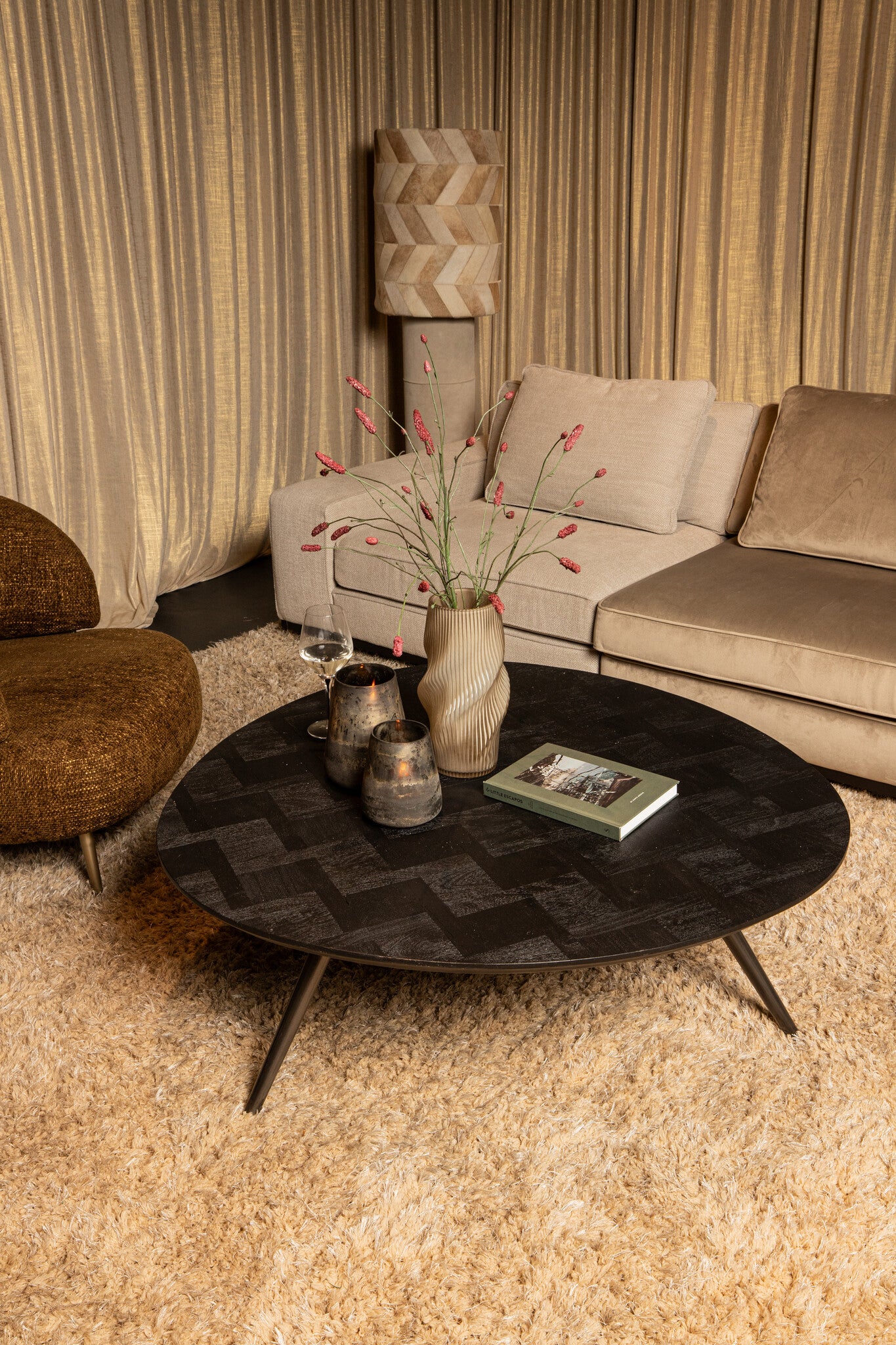 Fieron Black Wooden Coffee Table Organic Round