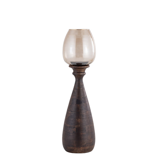 Midi Bruin Mangohout Windlicht met Stormlight Lustre Glas S 67x17x17 cm