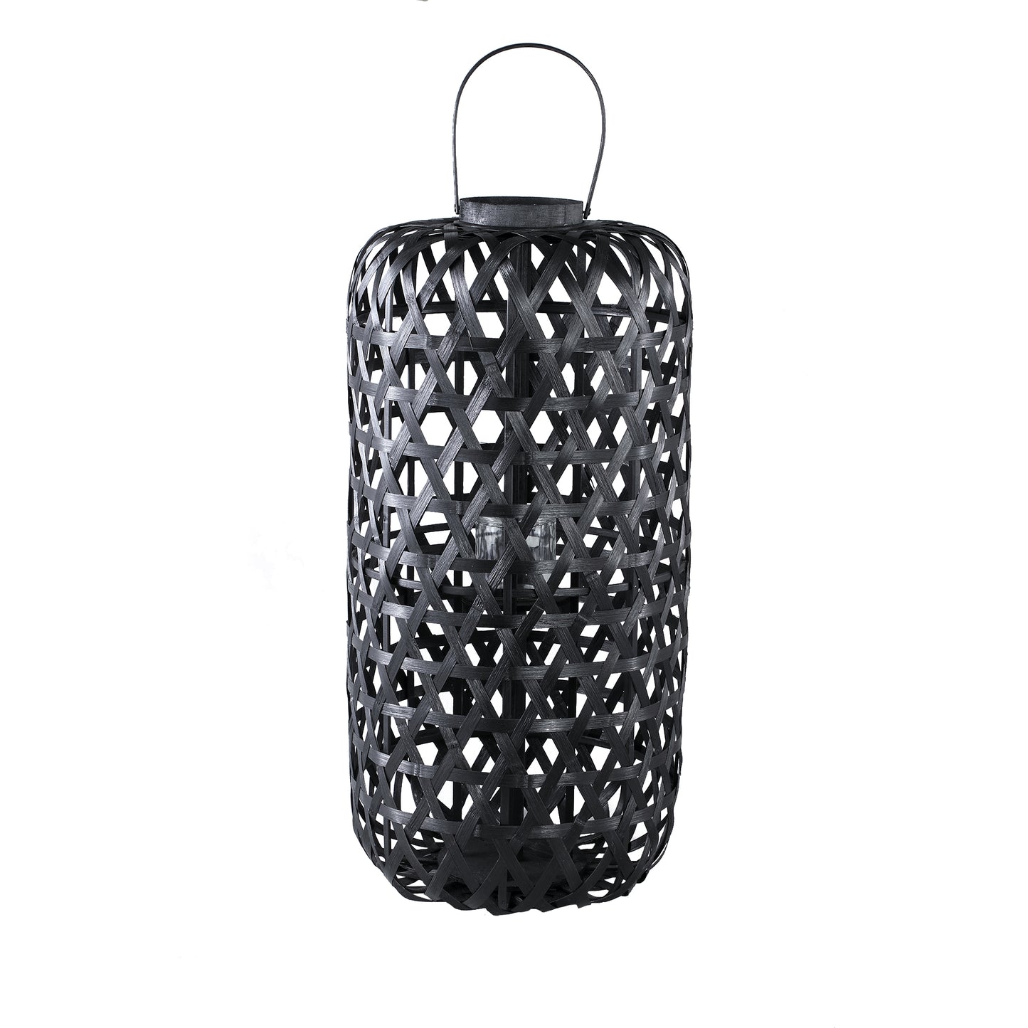 Mayita Black Round Bamboo Lantern With Glass L