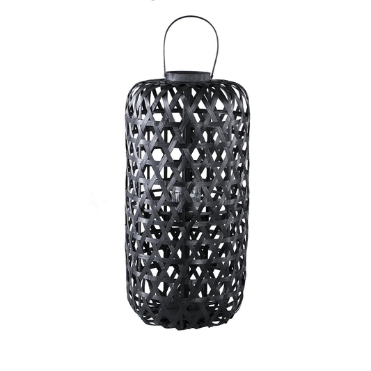 Mayita Black Round Bamboo Lantern With Glass L
