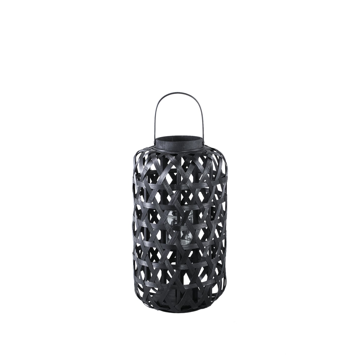 Mayita Black Round Bamboo Lantern With Glass S