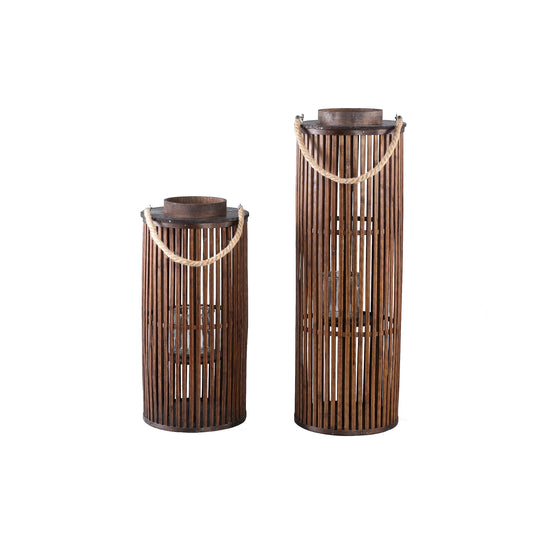 Zafria Brown Round Bamboo Lantern With Glass L