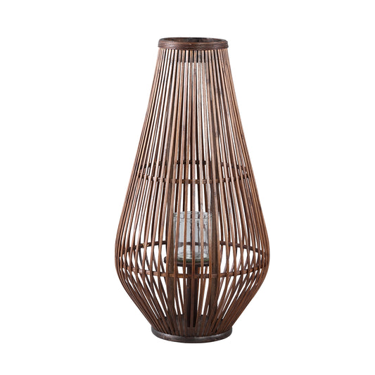 Lysia Brown Round Bamboo Lantern With Glass L
