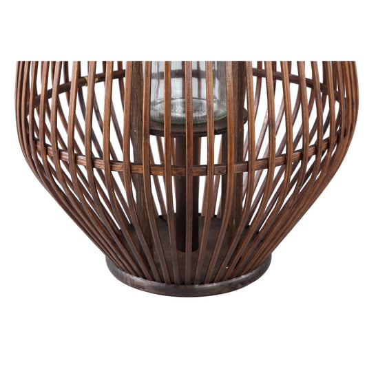 Lysia Brown Round Bamboo Lantern With Glass L
