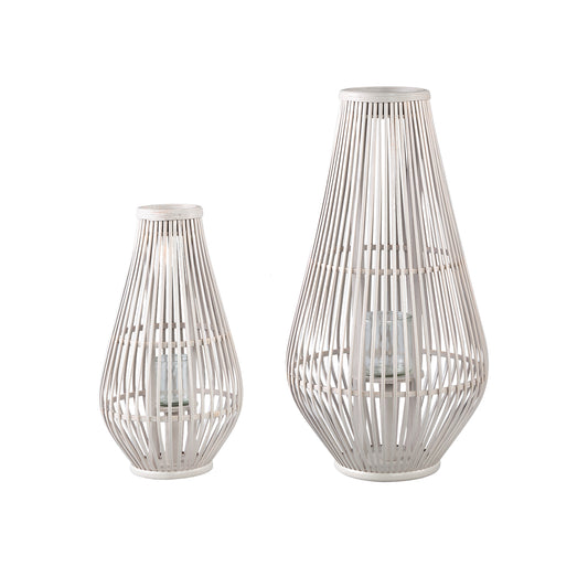 Lysia Zand Ronde Bamboe Lantaarn Met Glas Set Van 2 Stuks L - 2 Sets 68x35x35 cm