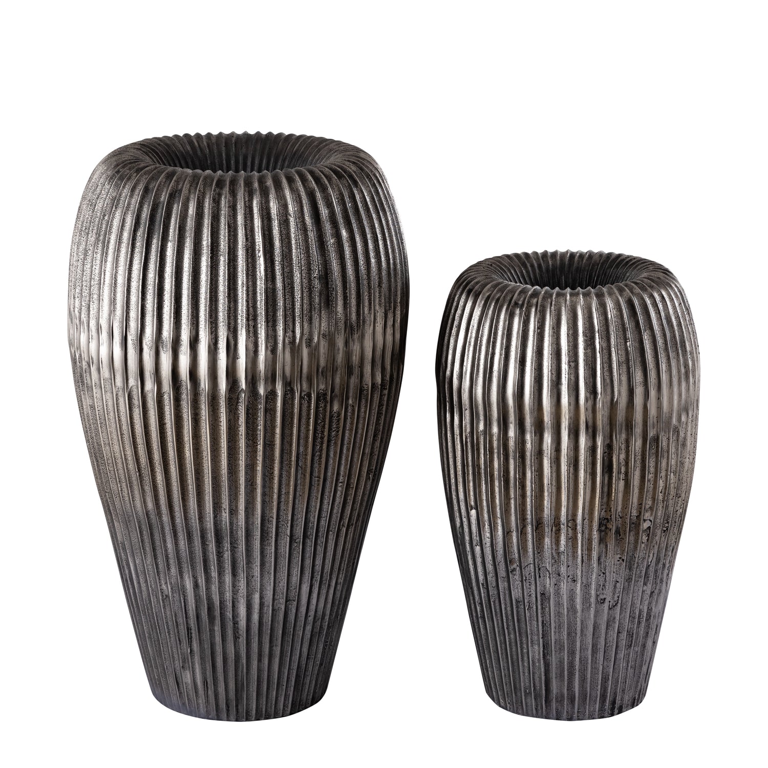 Russel Zilveren Aluminium Pot Hoog Geribfeld Groot 63x35x32 cm