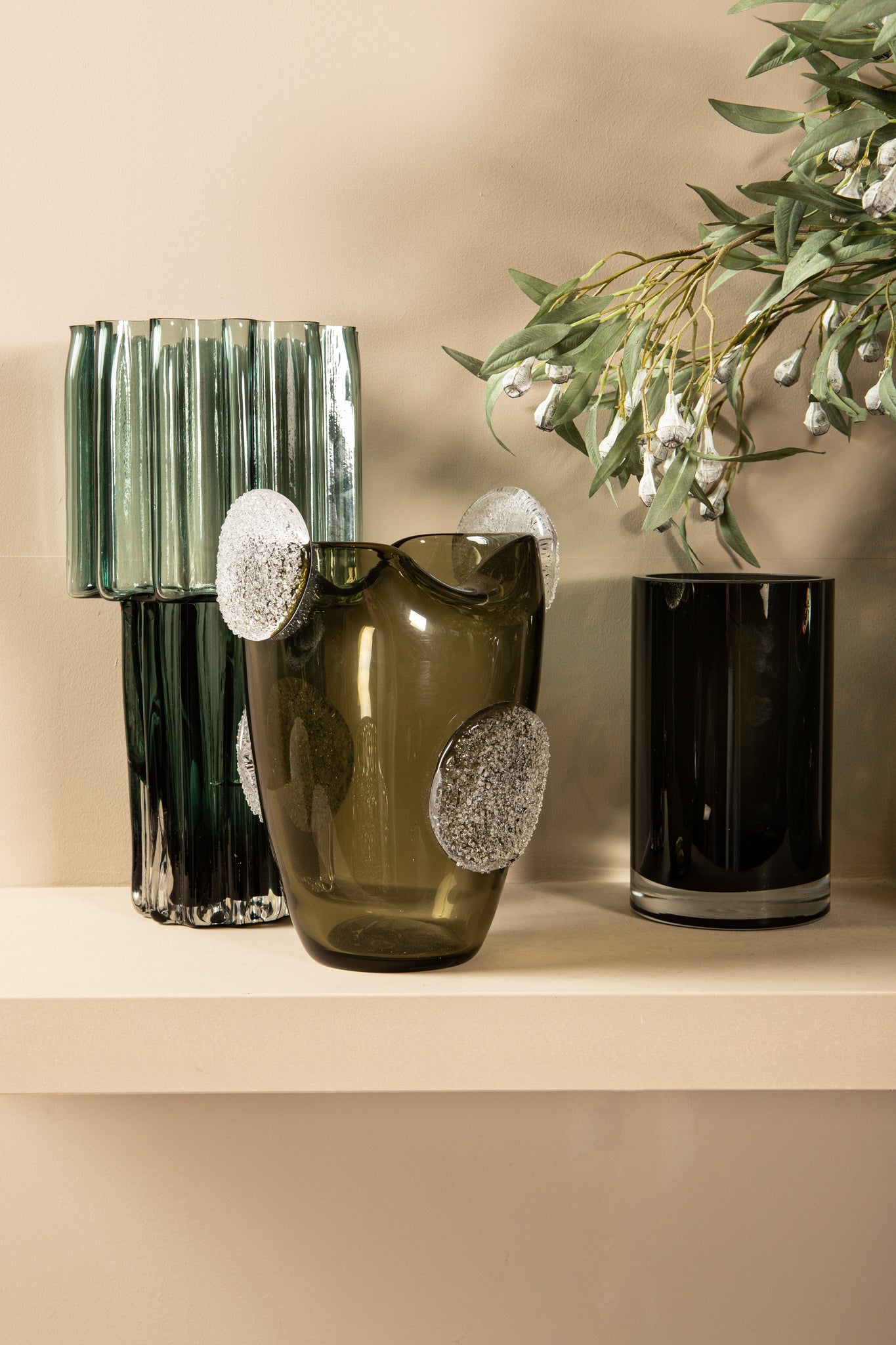 Giah Green Solid Glass Vase With Deco Rounds S