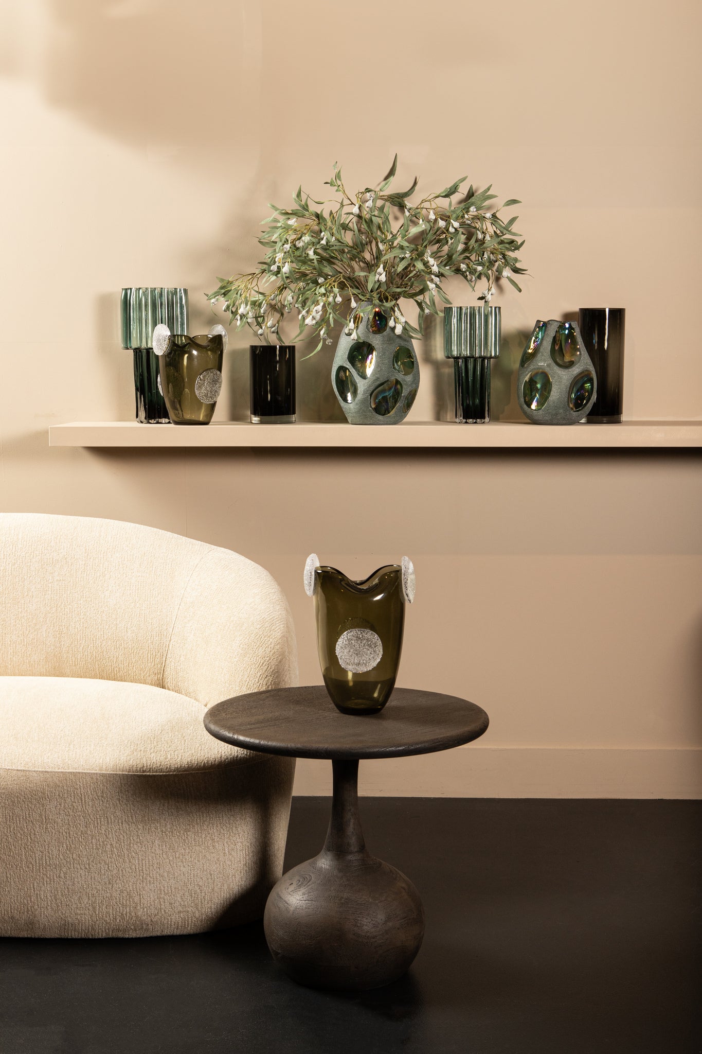 Giah Green Solid Glass Vase With Deco Rounds S