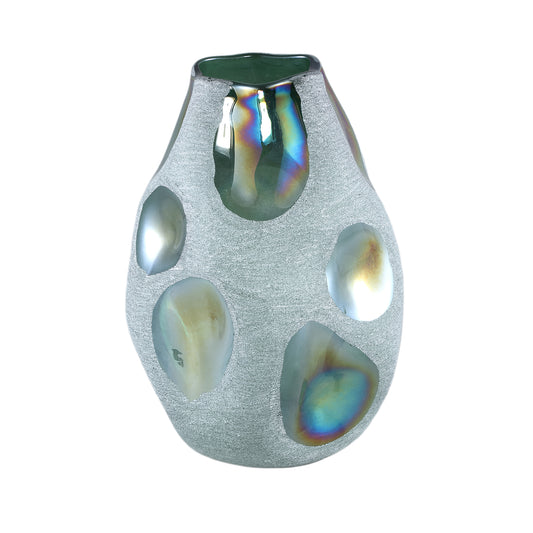 Kloi Green Solid Glass Vase Oily And Sandblasted L