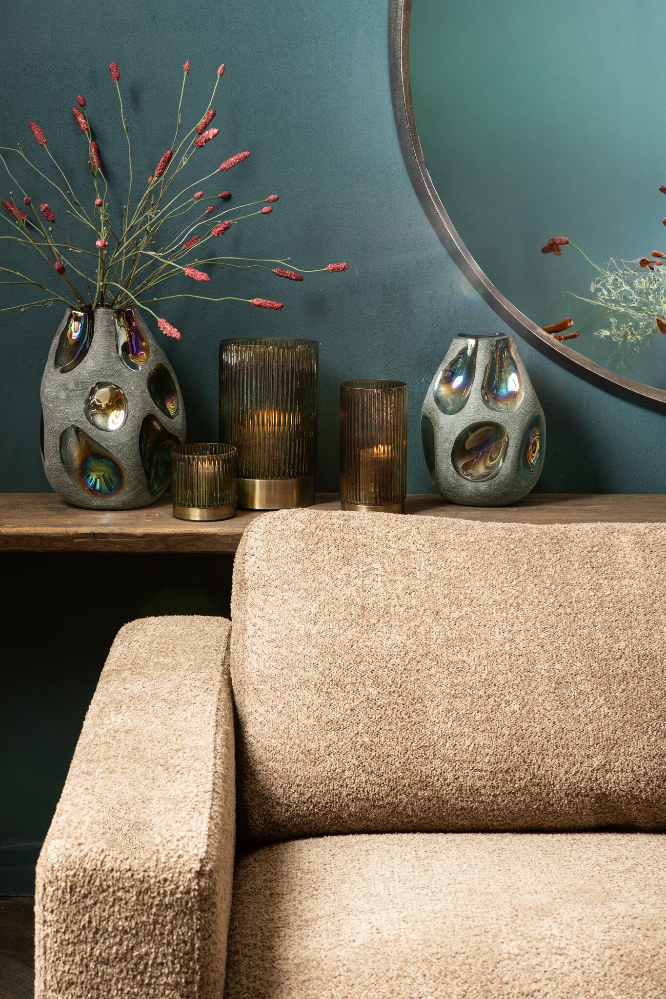 Kloi Green Solid Glass Vase Oily And Sandblasted L