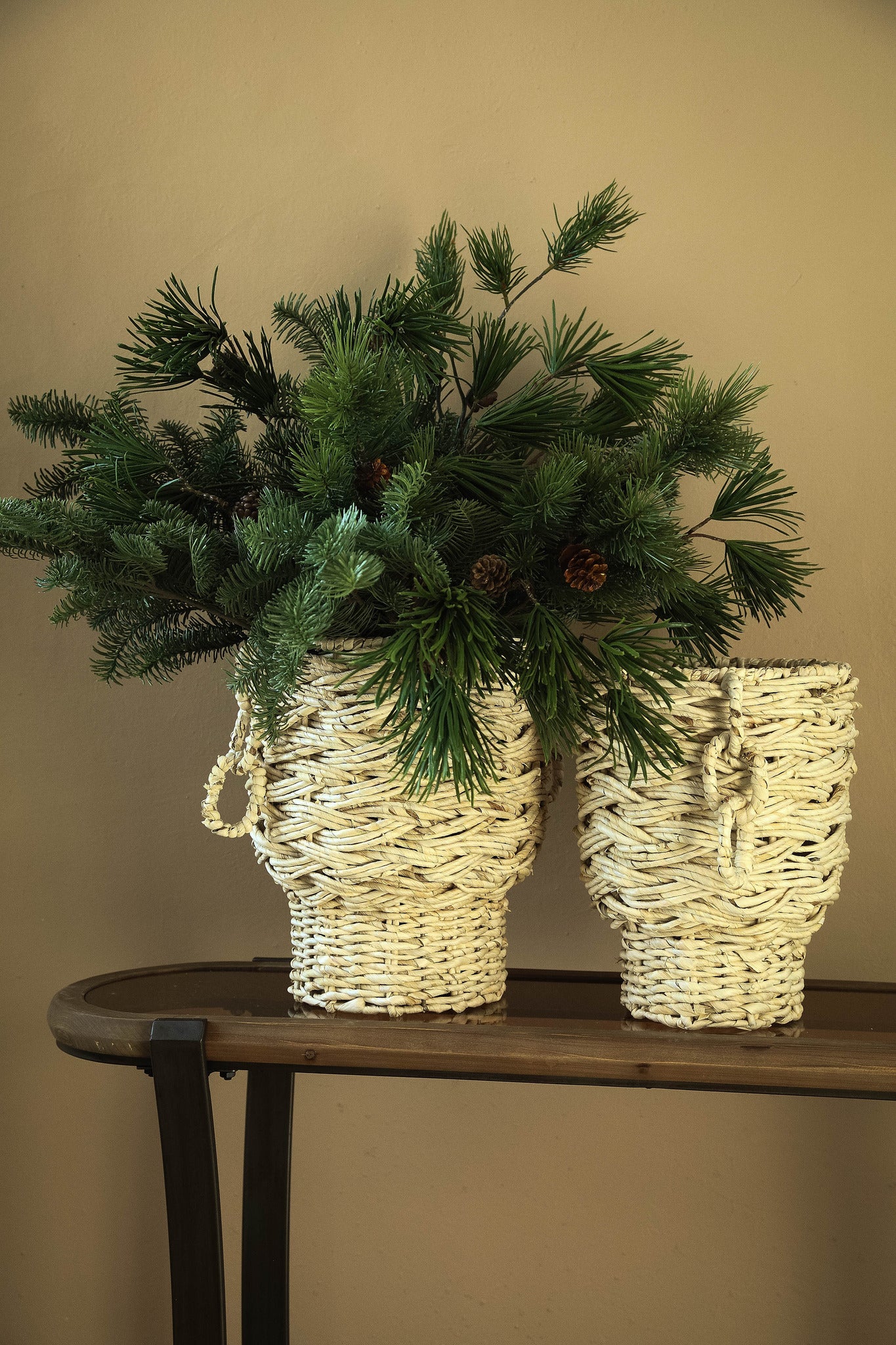 Aleece Natural Cornleaf Basket S/2 Ribbed Round