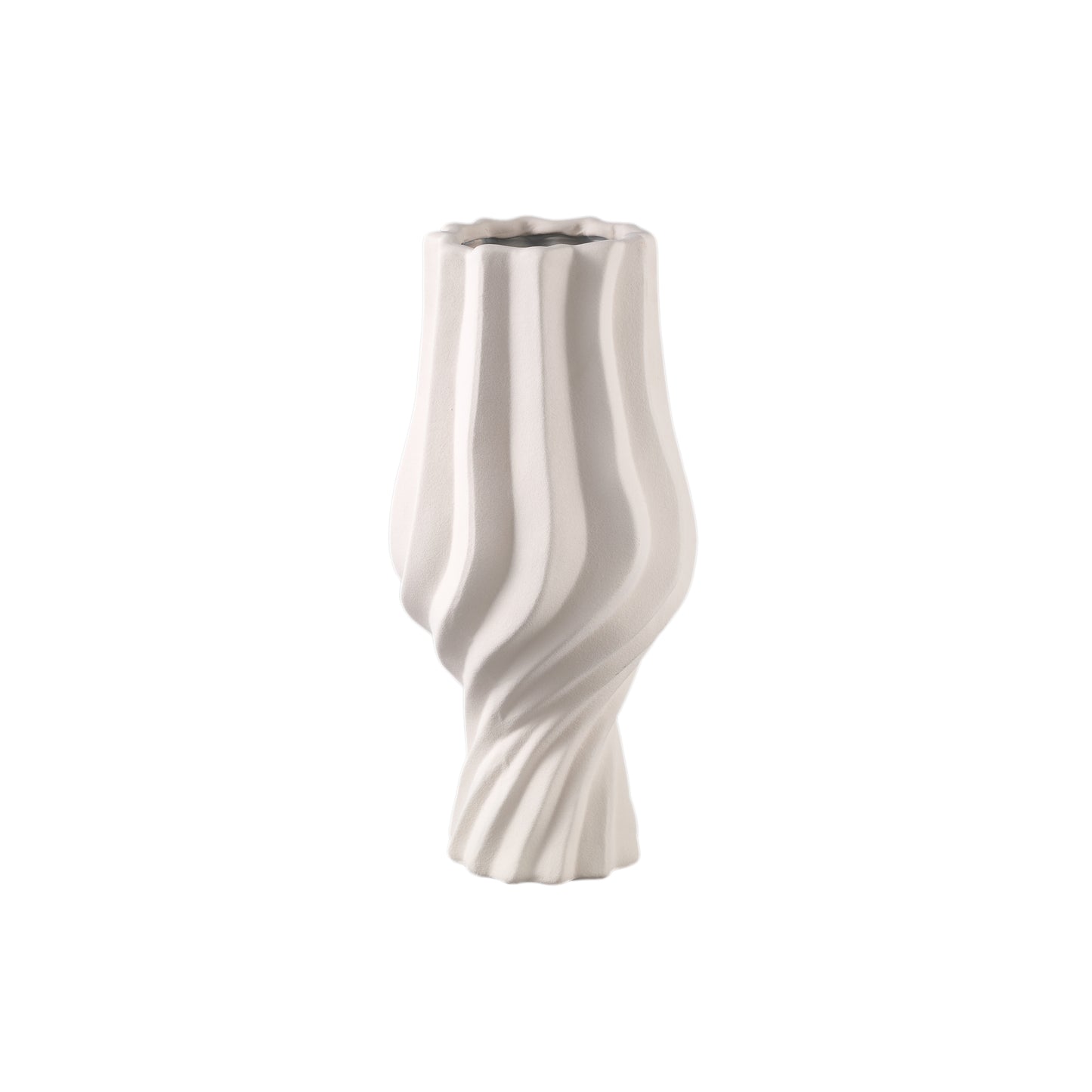 Clair Cream Ceramic Matt Glazed Swirl Pot On FootL