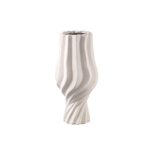 Clair Cream Ceramic Matt Glazed Swirl Pot On FootL