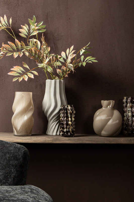 Clair Taupe Ceramic Matt Glazed Swirl Pot On FootL