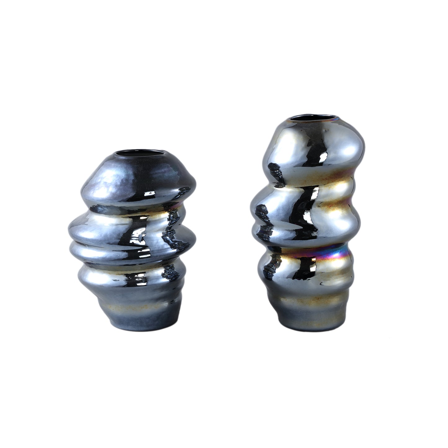 Orietta Blue Oily Look Glass Vase Wavy Round S