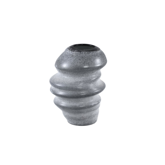 Orietta Grey Matte Glass Vase Wavy Round S
