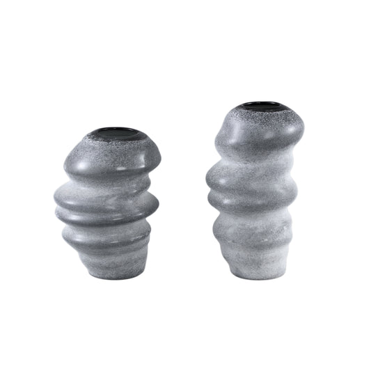 Orietta Grey Matte Glass Vase Wavy Round S