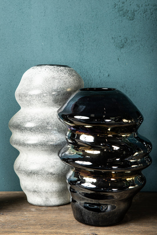 Orietta Grey Matte Glass Vase Wavy Round L